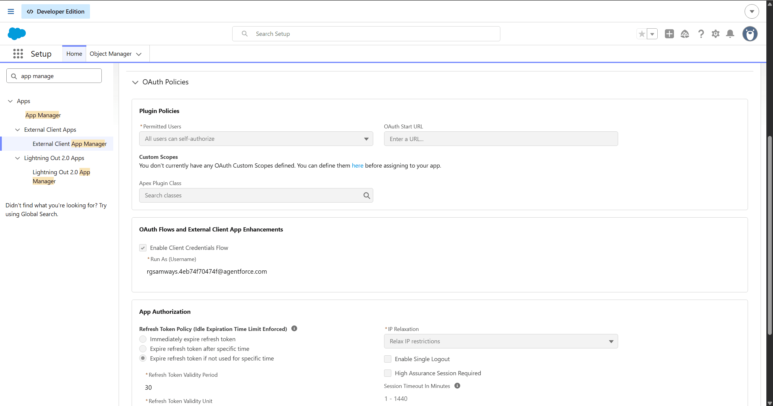 OAuth Client Credentials Flow config